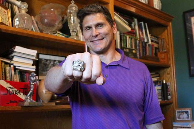 Kinchen and his ring, at home in Louisiana.